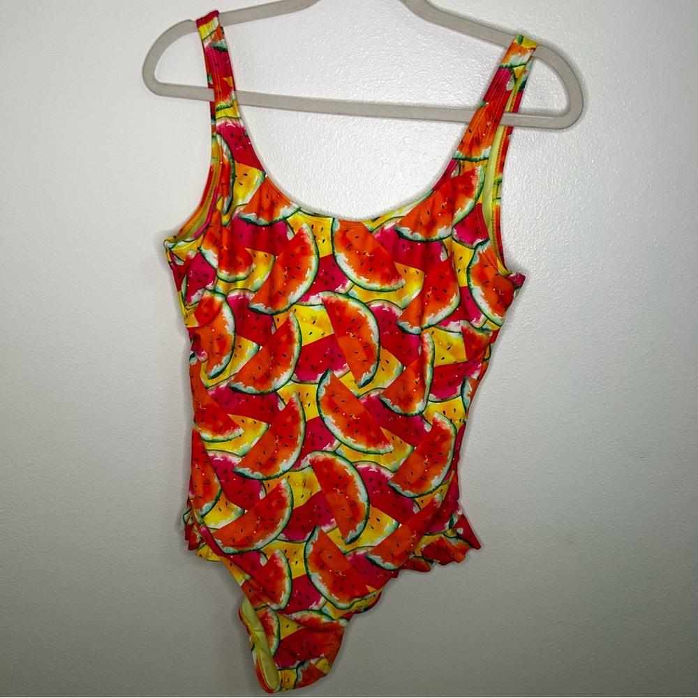 Juicy Couture watermelon print one piece ruffle detail swimsuit